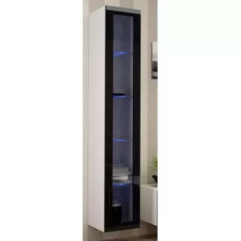 Sieninis vitrininis spintelė Cama Meble VIGO 180 1800×400×300 mm balta/juoda blizgi