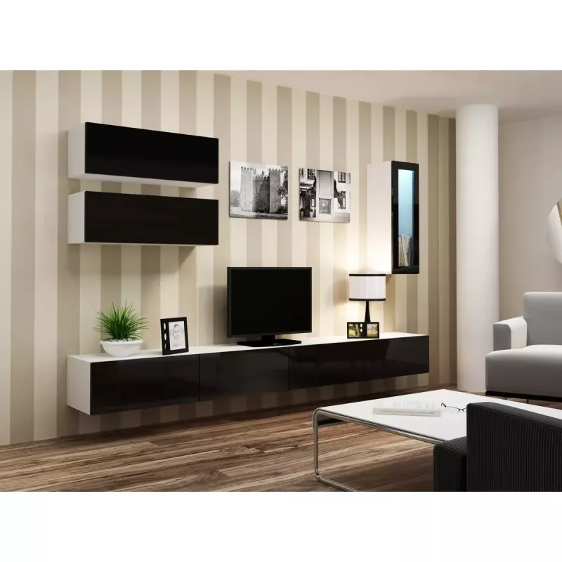 Sieninė vitrina cama meble VIGO 90 — stiklinė spintelė 90×350×320 mm balta/juoda blizgi