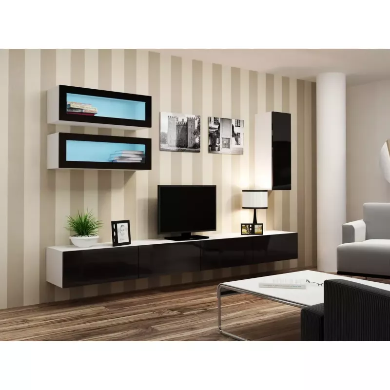 Sieninė vitrina cama meble VIGO 90 — stiklinė spintelė 90×350×320 mm balta/juoda blizgi