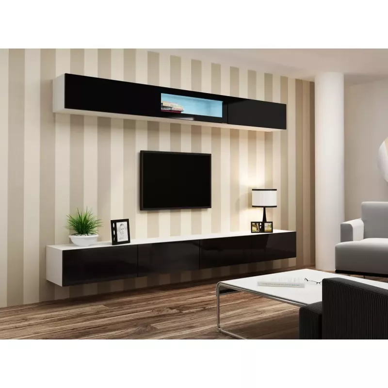 Sieninė vitrina cama meble VIGO 90 — stiklinė spintelė 90×350×320 mm balta/juoda blizgi