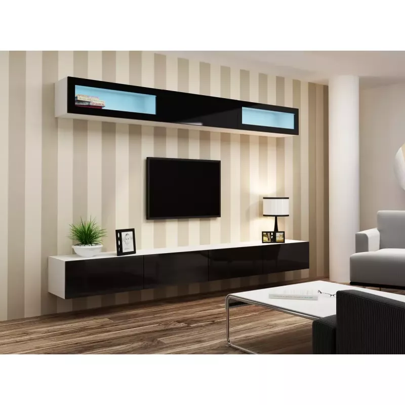 Sieninė vitrina cama meble VIGO 90 — stiklinė spintelė 90×350×320 mm balta/juoda blizgi