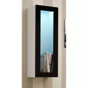 Sieninė vitrina cama meble VIGO 90 — stiklinė spintelė 90×350×320 mm balta/juoda blizgi