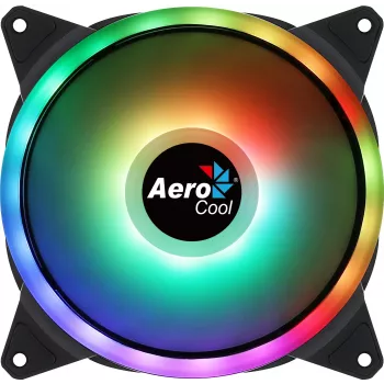 Aerocool DUO14 140 mm kompiuterio ventiliatorius su ARGB LED dvigubu žiedu, antivibracinėmis pagalvėlėmis, 6 kontaktų, juodas