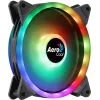 Aerocool DUO14 140 mm kompiuterio ventiliatorius su ARGB LED dvigubu žiedu, antivibracinėmis pagalvėlėmis, 6 kontaktų, juodas