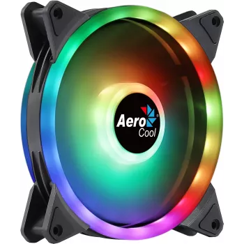 Aerocool DUO14 140 mm kompiuterio ventiliatorius su ARGB LED dvigubu žiedu, antivibracinėmis pagalvėlėmis, 6 kontaktų, juodas