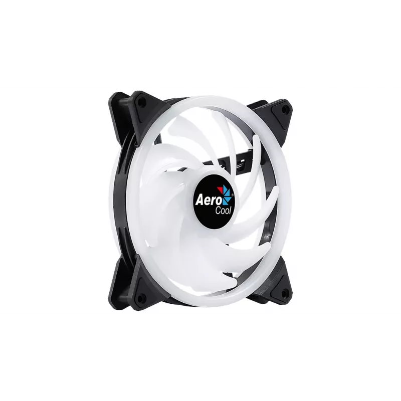 Aerocool DUO14 140 mm kompiuterio ventiliatorius su ARGB LED dvigubu žiedu, antivibracinėmis pagalvėlėmis, 6 kontaktų, juodas