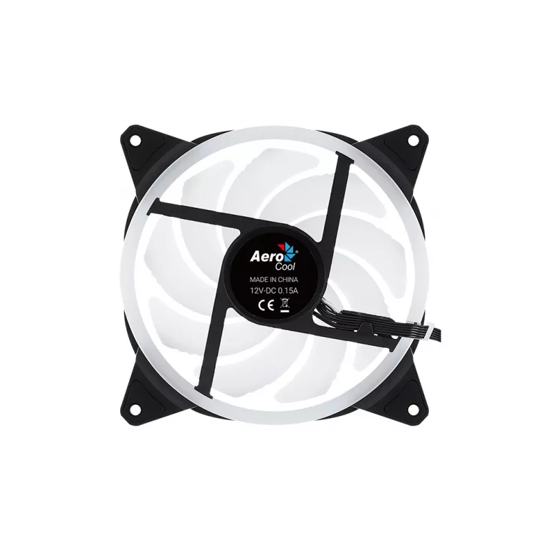 Aerocool DUO14 140 mm kompiuterio ventiliatorius su ARGB LED dvigubu žiedu, antivibracinėmis pagalvėlėmis, 6 kontaktų, juodas