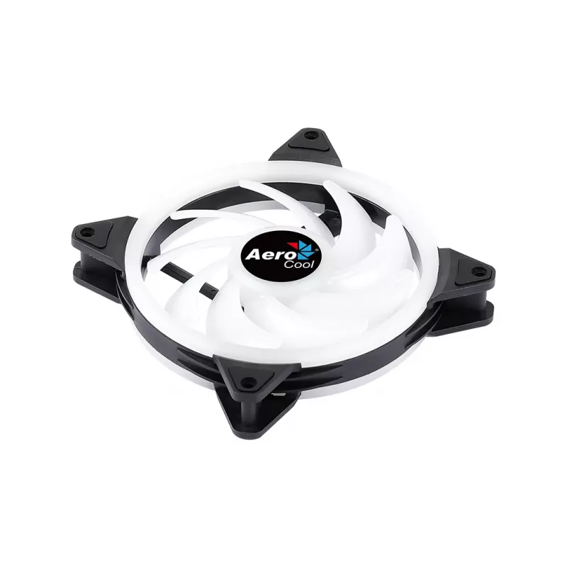 Aerocool DUO14 140 mm kompiuterio ventiliatorius su ARGB LED dvigubu žiedu, antivibracinėmis pagalvėlėmis, 6 kontaktų, juodas
