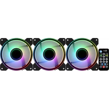 Aerocool MIRAGE12PRO rinkinys 3x ventiliatorius 12cm ARGB 6 kontaktų Hub tylus juodas