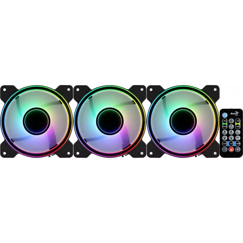 Aerocool MIRAGE12PRO rinkinys 3x ventiliatorius 12cm ARGB 6 kontaktų Hub tylus juodas