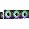 Aerocool MIRAGE12PRO rinkinys 3x ventiliatorius 12cm ARGB 6 kontaktų Hub tylus juodas