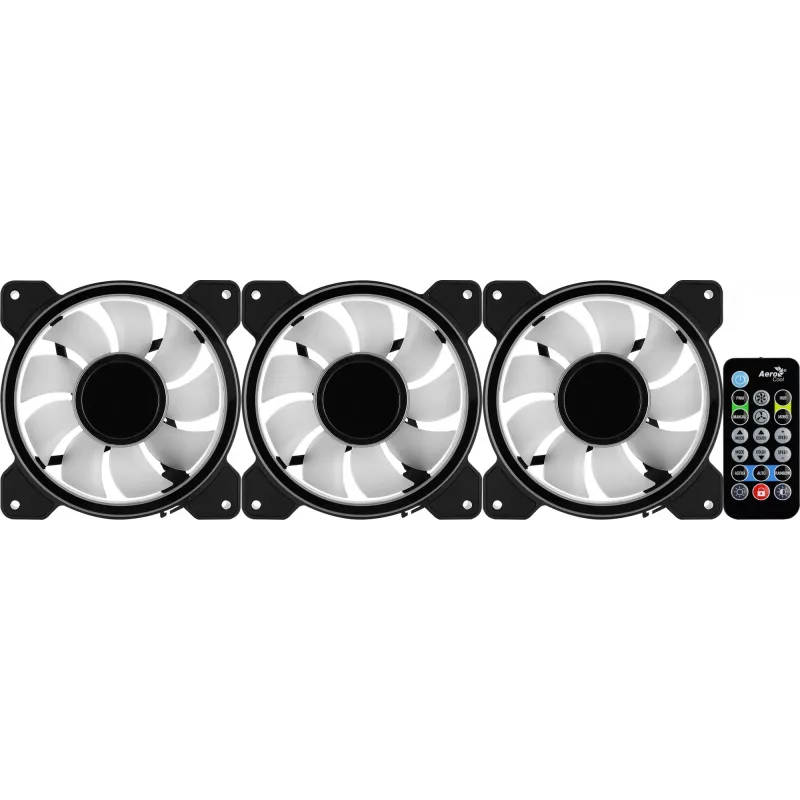 Aerocool MIRAGE12PRO rinkinys 3x ventiliatorius 12cm ARGB 6 kontaktų Hub tylus juodas