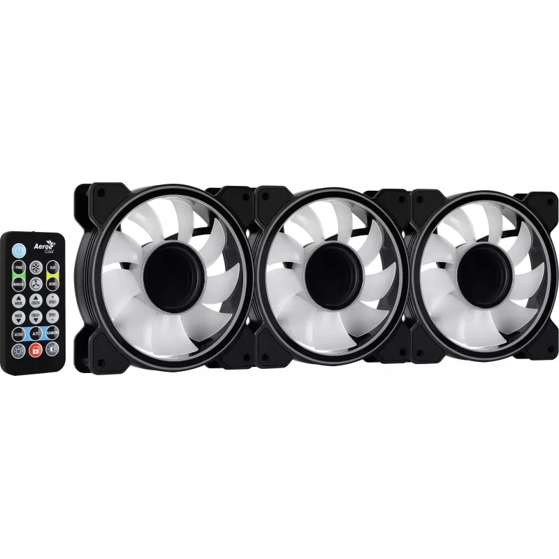 Aerocool MIRAGE12PRO rinkinys 3x ventiliatorius 12cm ARGB 6 kontaktų Hub tylus juodas
