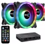 Aerocool DUO12PRO rinkinys 3x ventiliatorius 12 cm ARGB LED Dvigubas žiedas Antivibraciniai 6 kontaktai Juoda