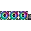 Aerocool DUO12PRO rinkinys 3x ventiliatorius 12 cm ARGB LED Dvigubas žiedas Antivibraciniai 6 kontaktai Juoda