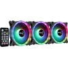 Aerocool DUO12PRO rinkinys 3x ventiliatorius 12 cm ARGB LED Dvigubas žiedas Antivibraciniai 6 kontaktai Juoda