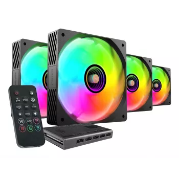 Mars Gaming MFSI4KIT aušinimo komplektas 4x120mm ARGB Infinity Mirror ventiliatoriai su valdikliu ir nuotolinio valdymo pultu