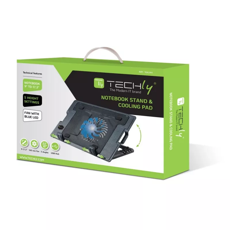 Techly stovas ir aušinimo pagalvėlė nešiojamam kompiuteriui iki 17,3 col.