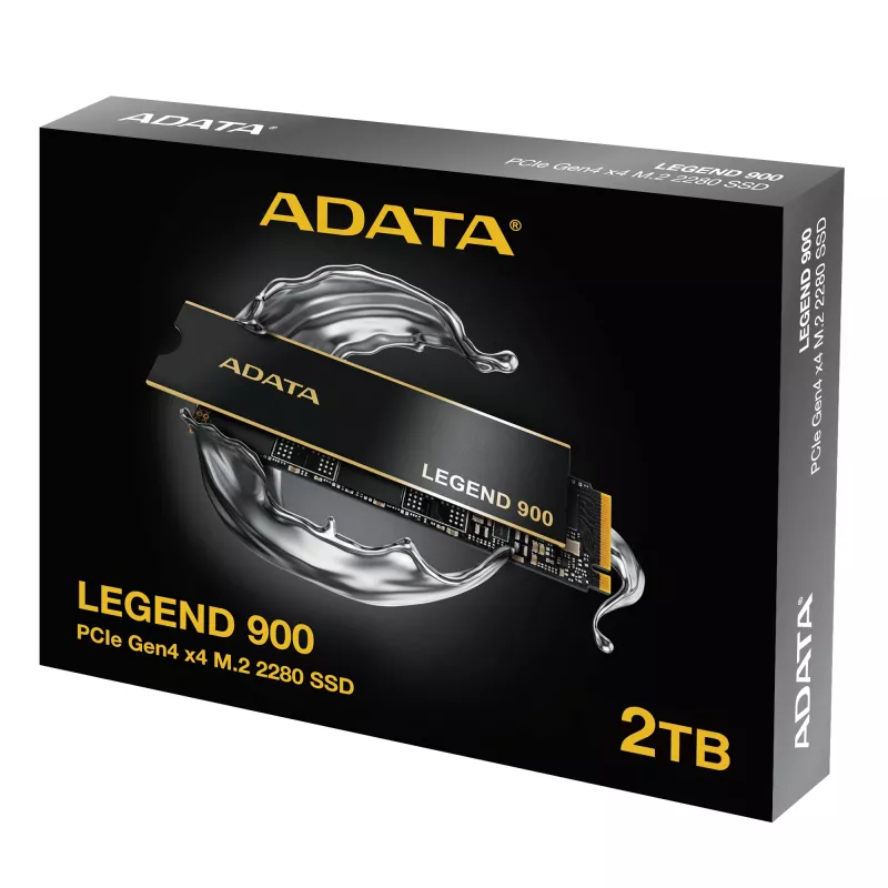 ADATA LEGEND 900 SLEG-900-2TCS M.2 2280 NVMe SSD, 2 TB, PCIe 4.0 x4, NVMe 1.4, 7000/5400 MB/s, juodas/auksinis