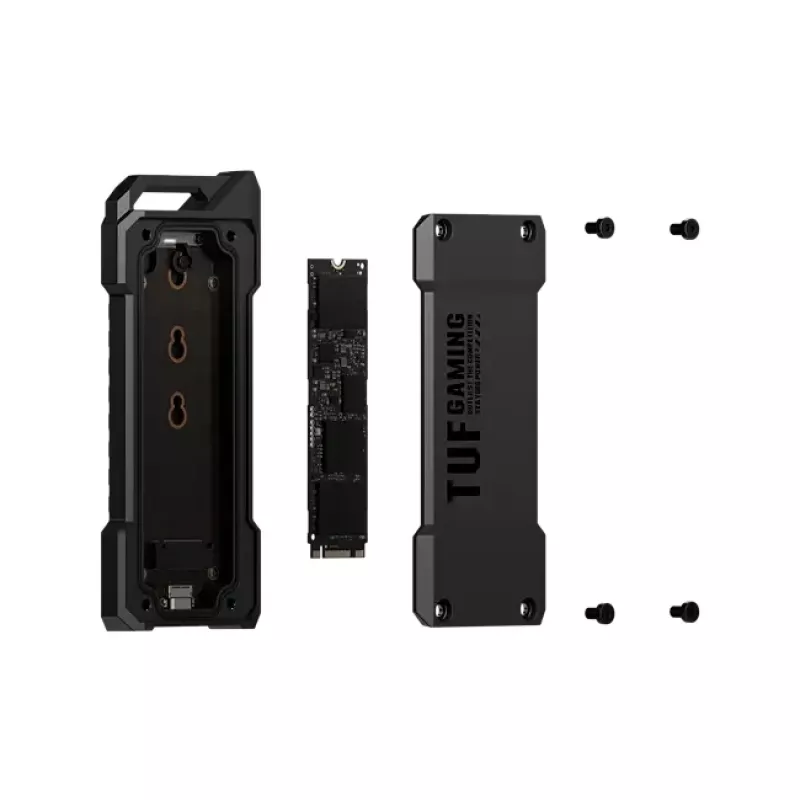 SSD korpusas ASUS ESD-T1A/BLK/G/AS — M.2 (SATA/PCIe) vieno lizdo, USB-C 3.2 Gen2, 10 Gbit/s, juodas, su raktų užraktu
