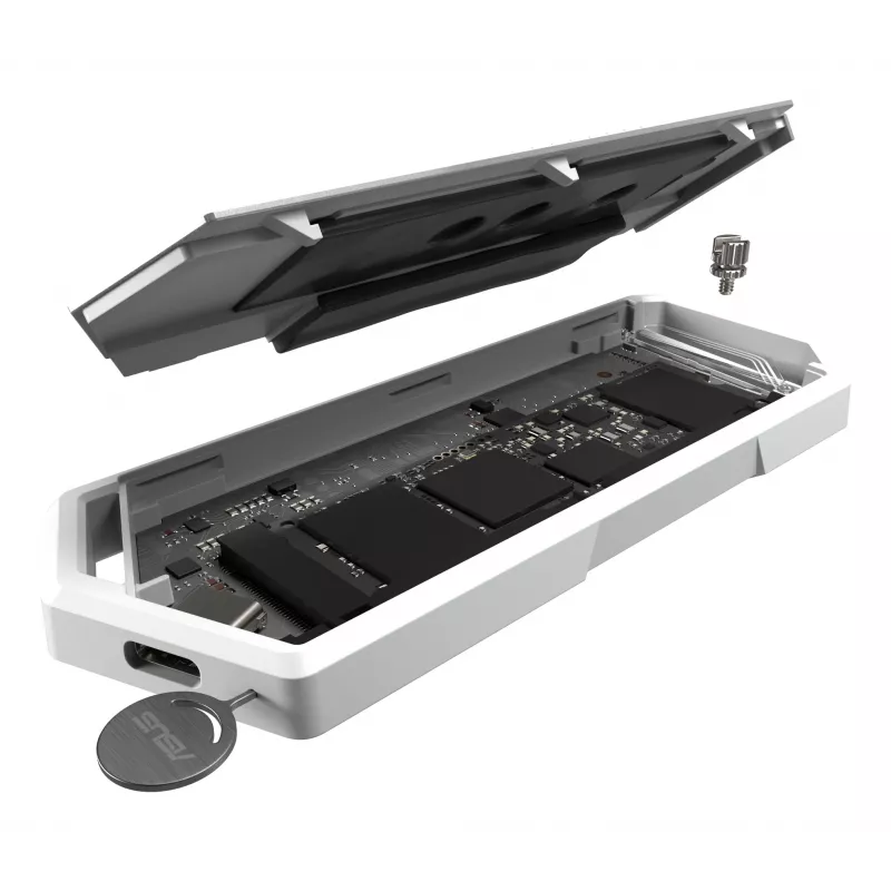SSD dėklas ASUS ROG Strix Arion White Edition — M.2 PCIe, USB Type-C 10 Gbit/s, vieno disko