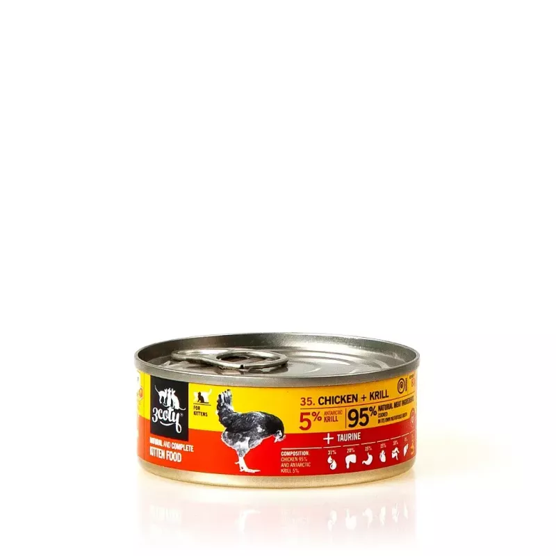 Šlapias kačių ėdalas 3coty Vištiena su kriliais kačiukams, 80 g, pilnavertis pašaras, be cukraus, be glitimo ir sojos