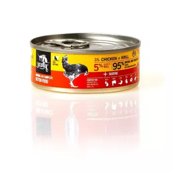 Šlapias kačių ėdalas 3coty Vištiena su kriliais kačiukams, 80 g, pilnavertis pašaras, be cukraus, be glitimo ir sojos