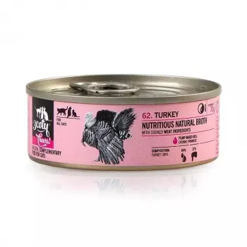 Šlapias ėdalas katėms 3coty Turkey Cheers 75 g – suaugusioms katėms, papildomas pašaras vienkartinėje pakuotėje, 80% drėgmės, 6% baltymų