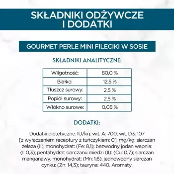 Šlapias kačių ėdalas Purina Nestlé GOURMET Perle Mini filė padaže, maišeliai 60 x 85 g, suaugusioms katėms, 80% drėgmės