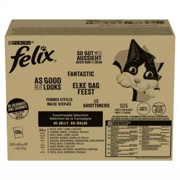 Šlapias kačių ėdalas Purina Nestlé PURINA Felix Countryside Selection rinkinys 120×85 g pakeliai, suaugusioms katėms, mišrių skonių, be glitimo