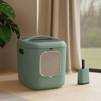 rotho Biala XL Green Easy Clean Design – didelė plastikinė katės kraiko dėžė, 499×576×614 mm, anglies filtras, pakabinimo anga