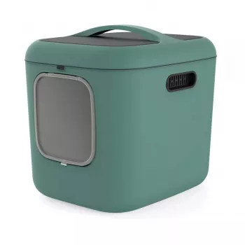 rotho Biala XL Green Easy Clean Design – didelė plastikinė katės kraiko dėžė, 499×576×614 mm, anglies filtras, pakabinimo anga