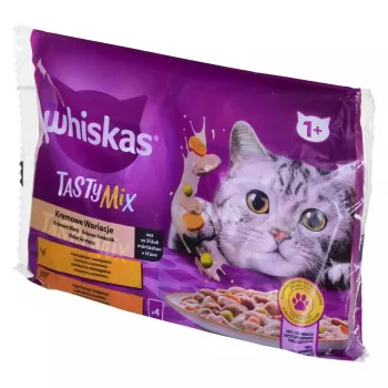 Šlapias kačių ėdalas Whiskas 85 g pakelis, suaugusioms katėms, 4 x 85 g, vištienos/ėrienos skonio