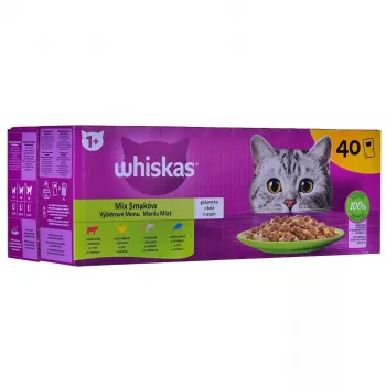 Šlapias kačių ėdalas Whiskas Mix Favourites su tunu drebučiuose, 40 x 85 g skardinės, suaugusioms katėms