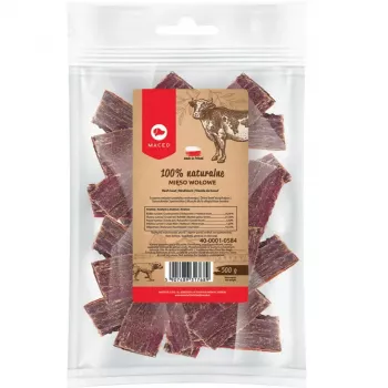 Šlapias šunų ėdalas MACED Beef 100% Nature, 500 g — suaugusiems šunims, baltymai 56,9%, riebalai 21,5%, drėgmė 10,1%