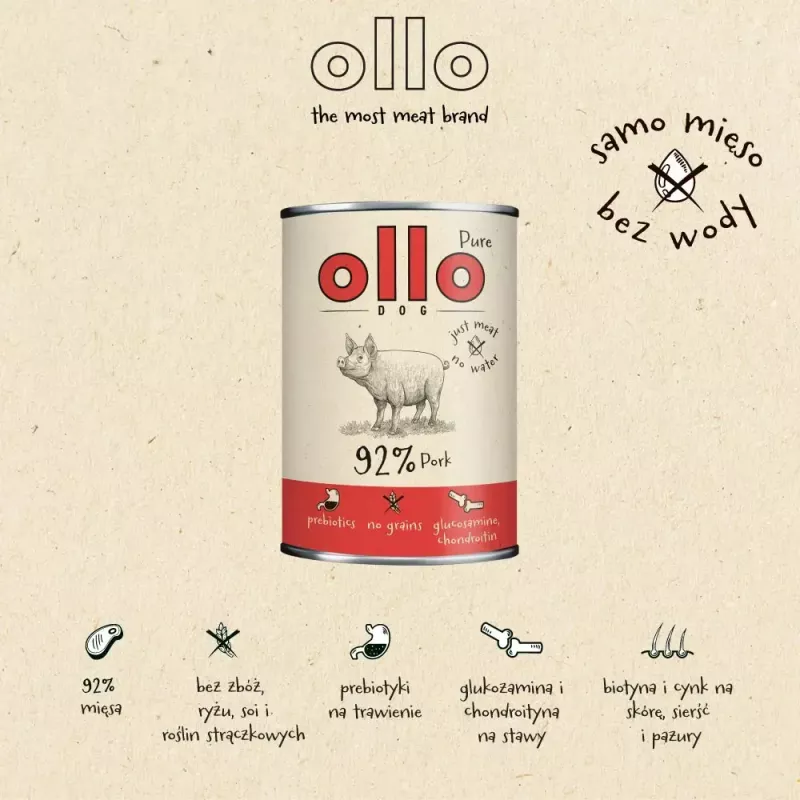 Šlapias šunų ėdalas OLLO Pure Pork 850 g