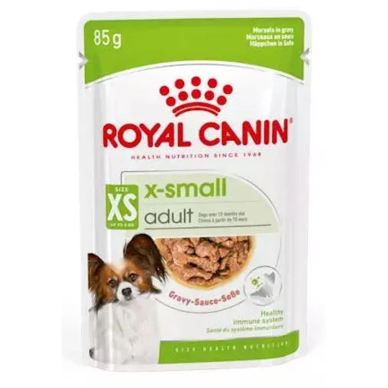 Šlapias šunų ėdalas Royal Canin X-Small Puppy Meat 85 g paketėliai, 12 x 85 g, labai mažų/mažų veislių šuniukams