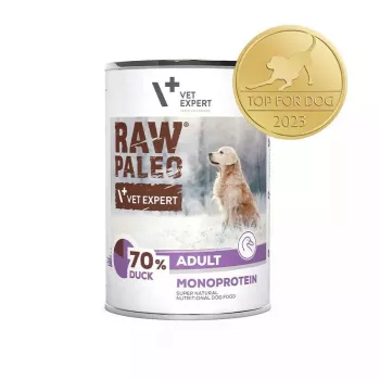 Šlapias šunų ėdalas VETEXPERT RAW PALEO Adult Monoprotein Duck 400 g, be glitimo, be sojos, maisto alergijoms