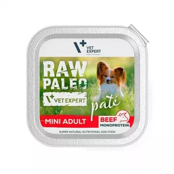 Šlapias šunų ėdalas VETEXPERT RAW PALEO Pate Mini Adult Beef 150 g – pilnavertis konservuotas paštetas suaugusiems mažų veislių šunims
