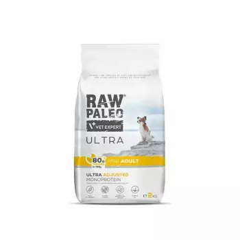 Sausas šunų ėdalas VETEXPERT RAW PALEO Ultra Mini Adult Turkey 2 kg – pilnavertis kibulė suaugusiems mažų veislių šunims