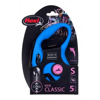 Flexi New Classic S atitraukiamas šuns pavadėlis su virvele, 5 m, vienas pavadėlis, mėlynas, max apkrova 12 kg
