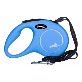 Flexi New Classic S atitraukiamas šuns pavadėlis su virvele, 5 m, vienas pavadėlis, mėlynas, max apkrova 12 kg