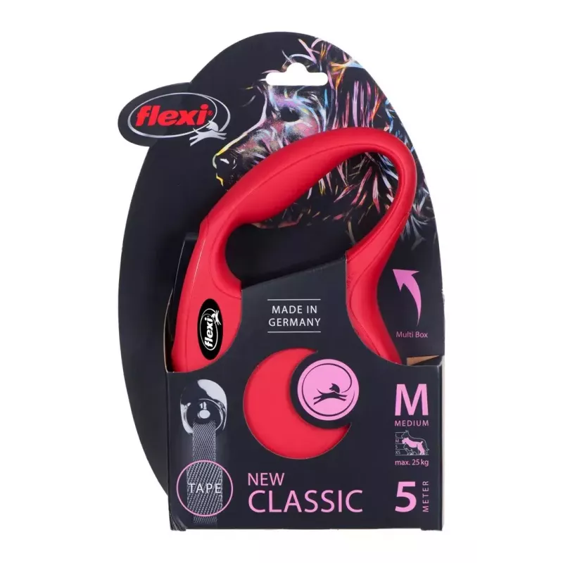 Ištraukiamas šuns pavadėlis Flexi New Classic 5 m, virvelė, dydis M, šunims iki 25 kg, juodas