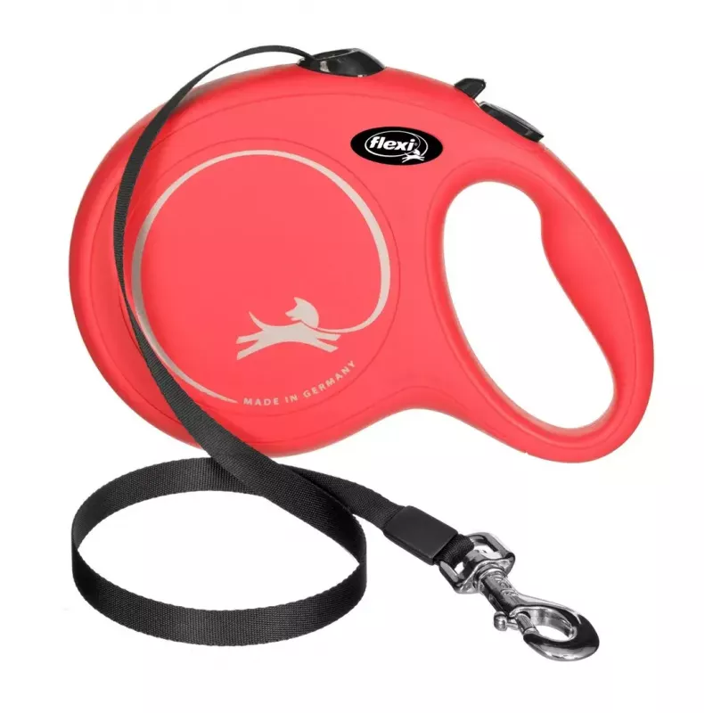 Flexi New Classic 5 m, juoda nailono juosta, automatinis pavadėlis didelių veislių šunims iki 50 kg