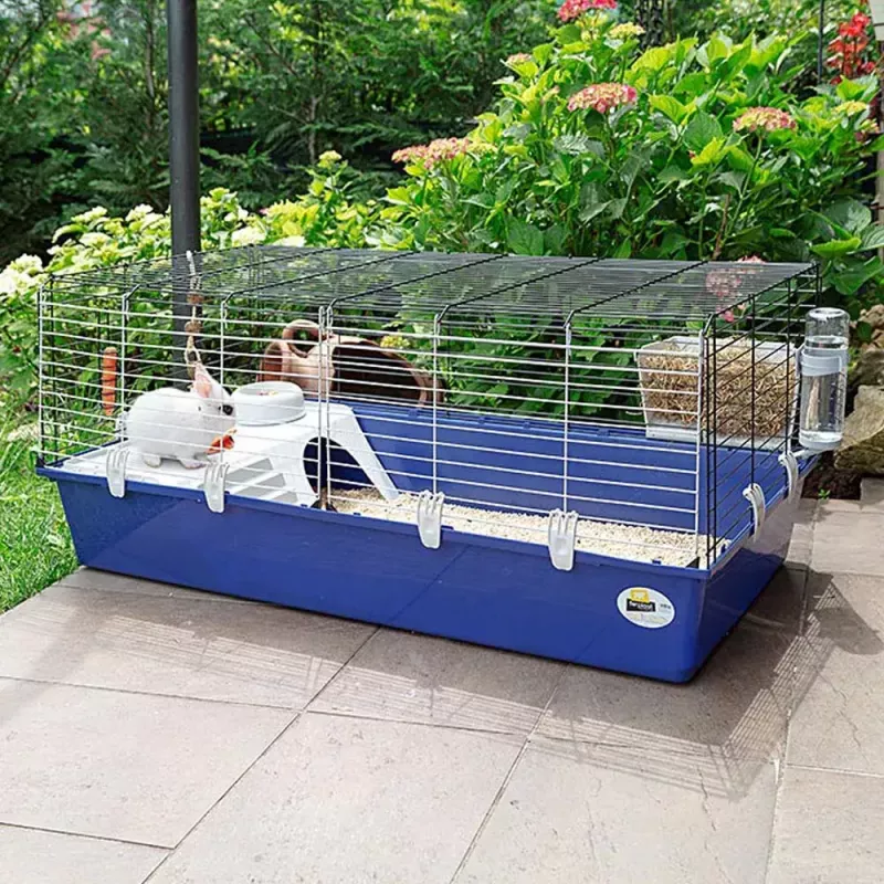 Narvas FERPLAST Rabbit 120 Blue — metalinis ir plastikinis triušių narvas 1180×585×495 mm, tinka triušiams 5–9,9 kg