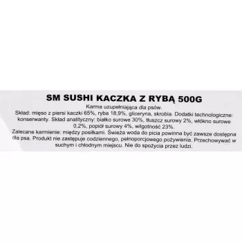 Sausas šunų skanėstis MACED Antis ir Žuvis Sushi 500 g – papildomas dresūros užkandis, baltymai 30%, riebalai 2%, be glitimo