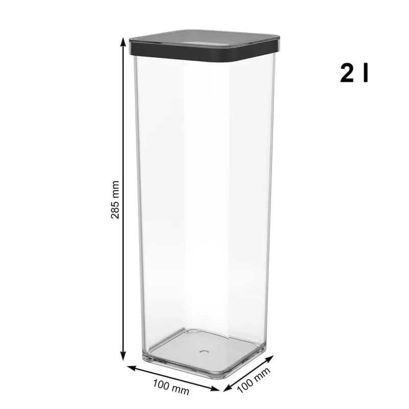 Rotho 1160608080 talpykla 2 L, juoda permatoma, 100×100×285 mm, technopolimeras
