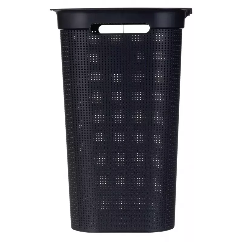 Skalbinių krepšys rotho Brisen 50 L ventiliuojamas plastikinis su dangčiu ir pakabinimo anga, juodas, 340×431×529 mm