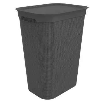 Skalbinių krepšys rotho Brisen 50 L ventiliuojamas plastikinis su dangčiu ir pakabinimo anga, juodas, 340×431×529 mm