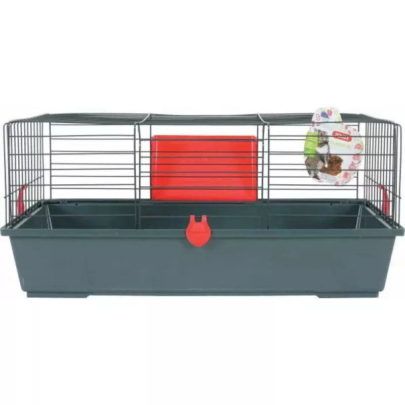 Narvelis graužikams ZOLUX Classic 80 – dviejų lygių metalinis/plastikinis aptvaras, 800×430×330 mm, 31 mm tarpai tarp strypų, pilkai raudonas